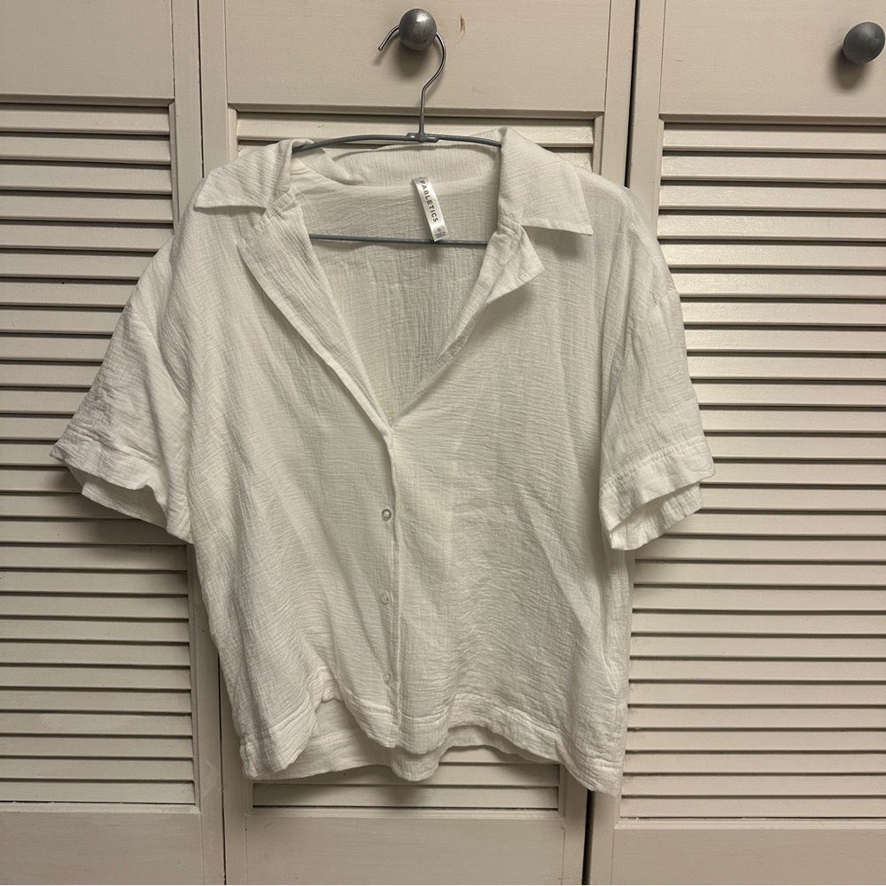 Fabletics Cotton White Button Down Shirt - image 1